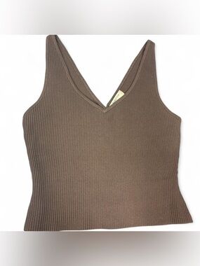 Ribbed V-Neck Tank Top - Brown